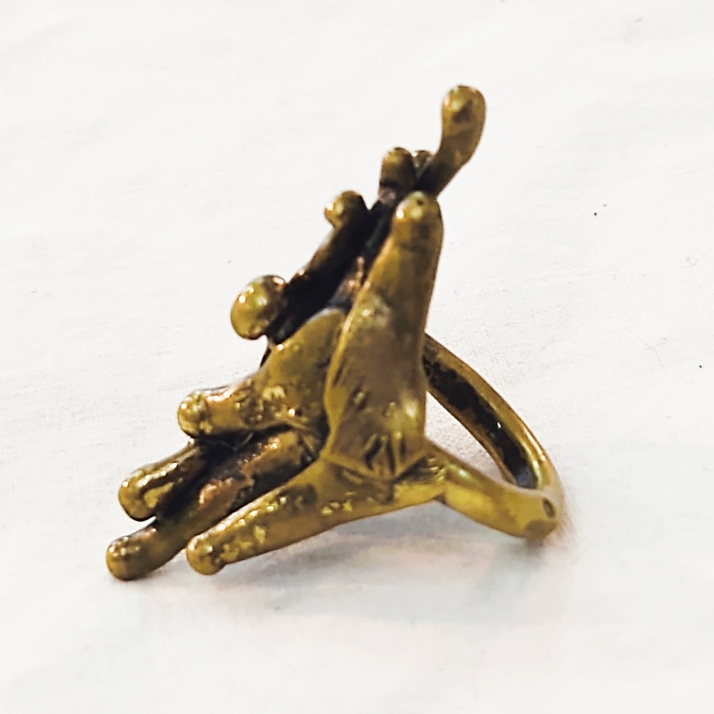Vintage Handmade Bronze Brutalist Modernist  Ring- Size 7 - Picture 4 of 9